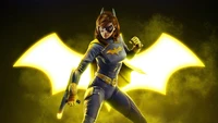 Batgirl em ação, apresentando o icônico símbolo de morcego amarelo, mostrando força e determinação em Gotham Knights.