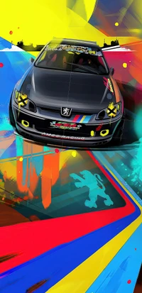 Dynamic Peugeot with Vibrant Graphics and Eye-Catching Automotive Lighting