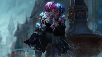 Étreinte romantique des servantes : Ram et Rem de Re:Zero