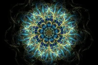 Electric Blue Fractal Mandala: A Symmetrical Dance of Psychedelic Patterns in Darkness