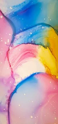 Fluid Harmony: A Vibrant Watercolor Composition in Azure, Pink, and Gold