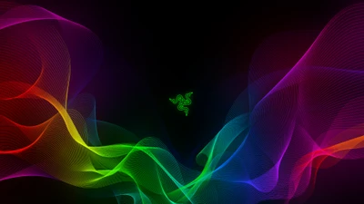 Vagues néon colorées dans le spectre avec le logo Razer