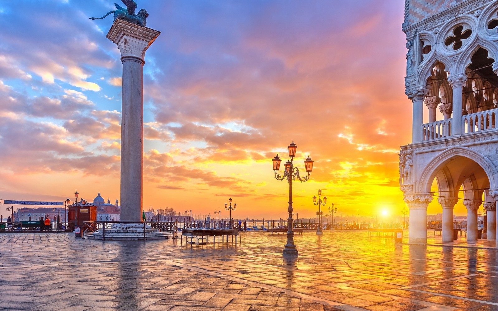 Lade wahrzeichen, sonnenuntergang, abend, reflexion, piazza san marco Hintergrund herunter