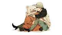 Trafalgar Law and Bepo in a playful embrace, showcasing their unique bond from One Piece.