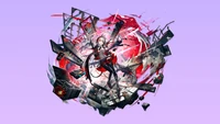 Dynamic anime character surrounded by swirling, chaotic elements, embodying a powerful presence from the game Arknights.