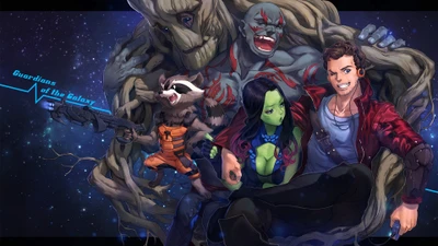 Die Wächter der Galaxie: Star-Lord, Gamora, Drax, Rocket Raccoon und Groot vereinen sich