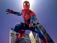 Spider-Man Action Figure in Dynamic Pose Against a Dramatic Background