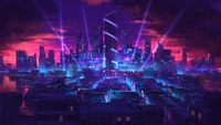 Paisagem urbana neon vibrante: Uma noite de ficção científica em arte digital