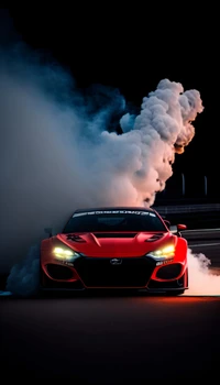 Dynamic Supercar in Smoke with Striking Automotive Lighting