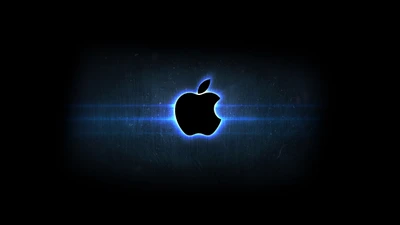 Светящийся логотип Apple в электрической синей атмосфере