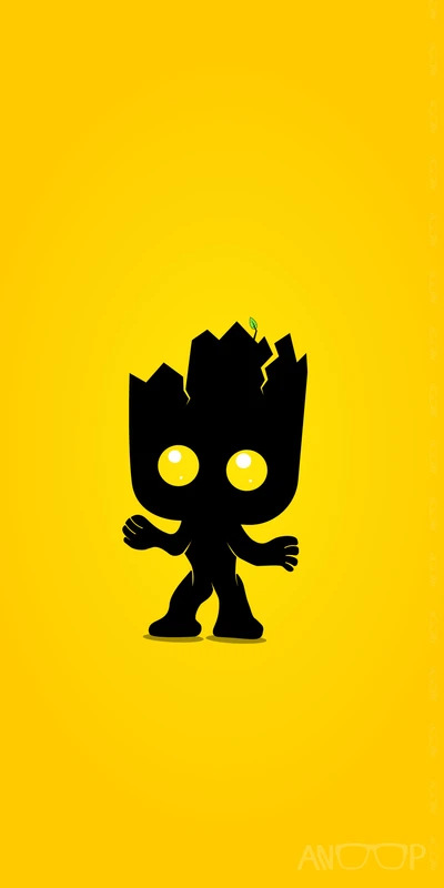 Groot negro minimalista contra un fondo amarillo