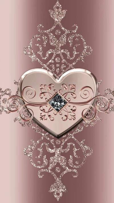 Metallic Love Heart with Intricate Ornamental Design