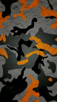 Textura de camuflaje militar abstracto en negro, gris y naranja