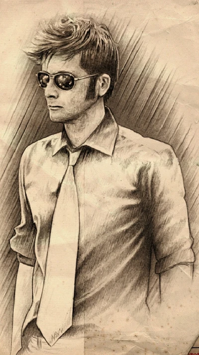 Sketch of the Tenth Doctor in Sunglasses