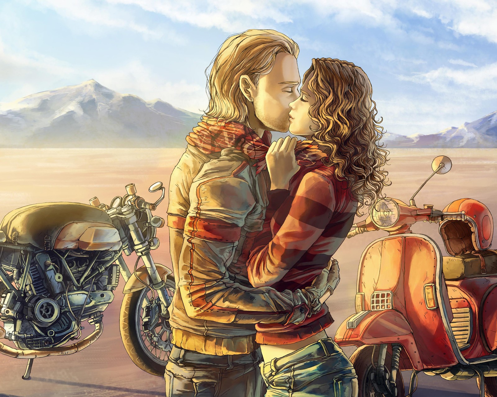 bike, kiss, mood, motorbike, painting Download Wallpaper