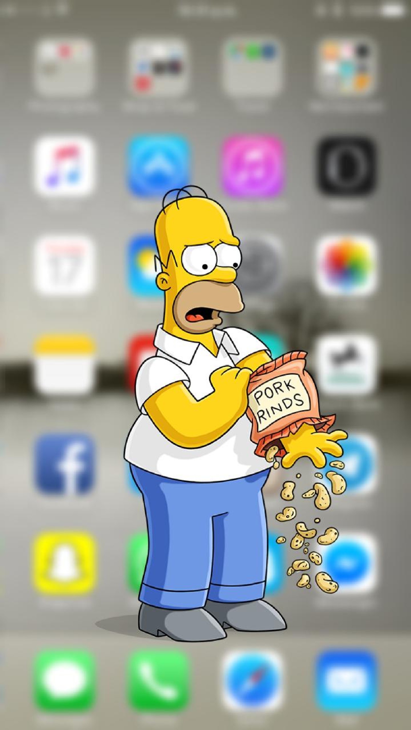 Die simpsons, homer simpson hält eine tasche mit geld vor einer menge von apps (apfel, original, bildschirm)