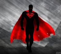 Silhouette emblématique de Superman avec une cape rouge frappante