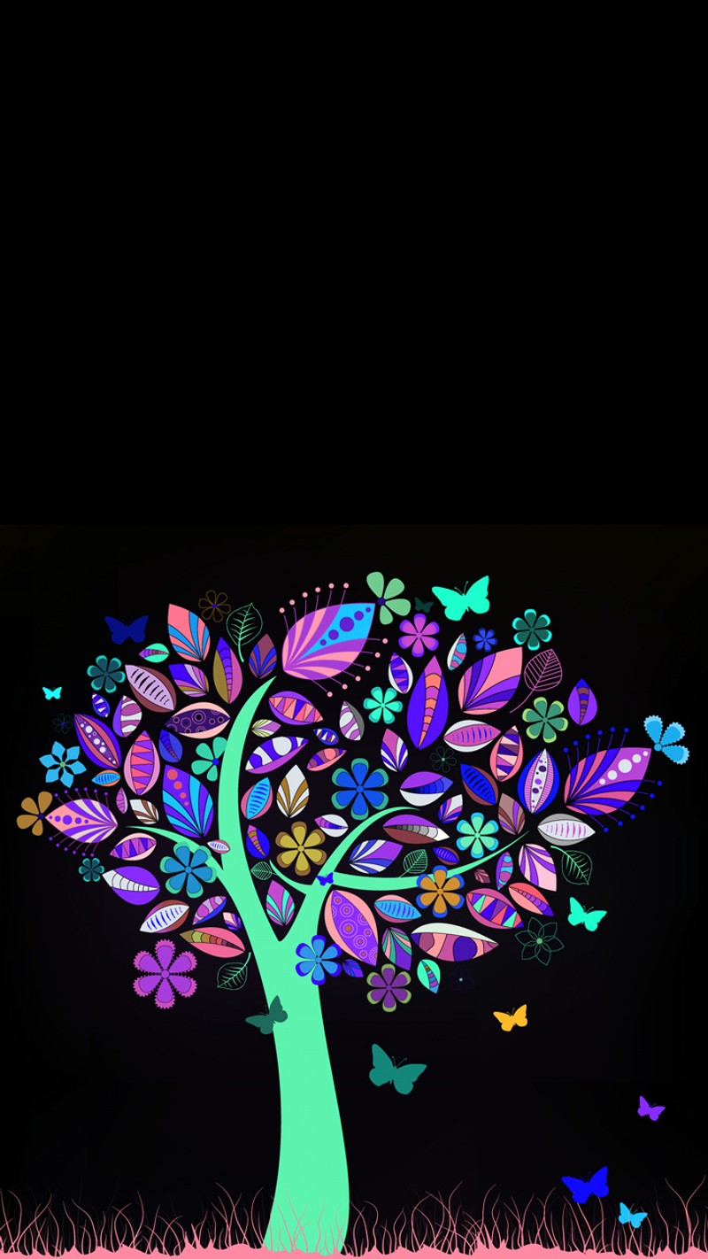 Gros plan d'un arbre avec des feuilles de différentes couleurs (art, violet, arbre)