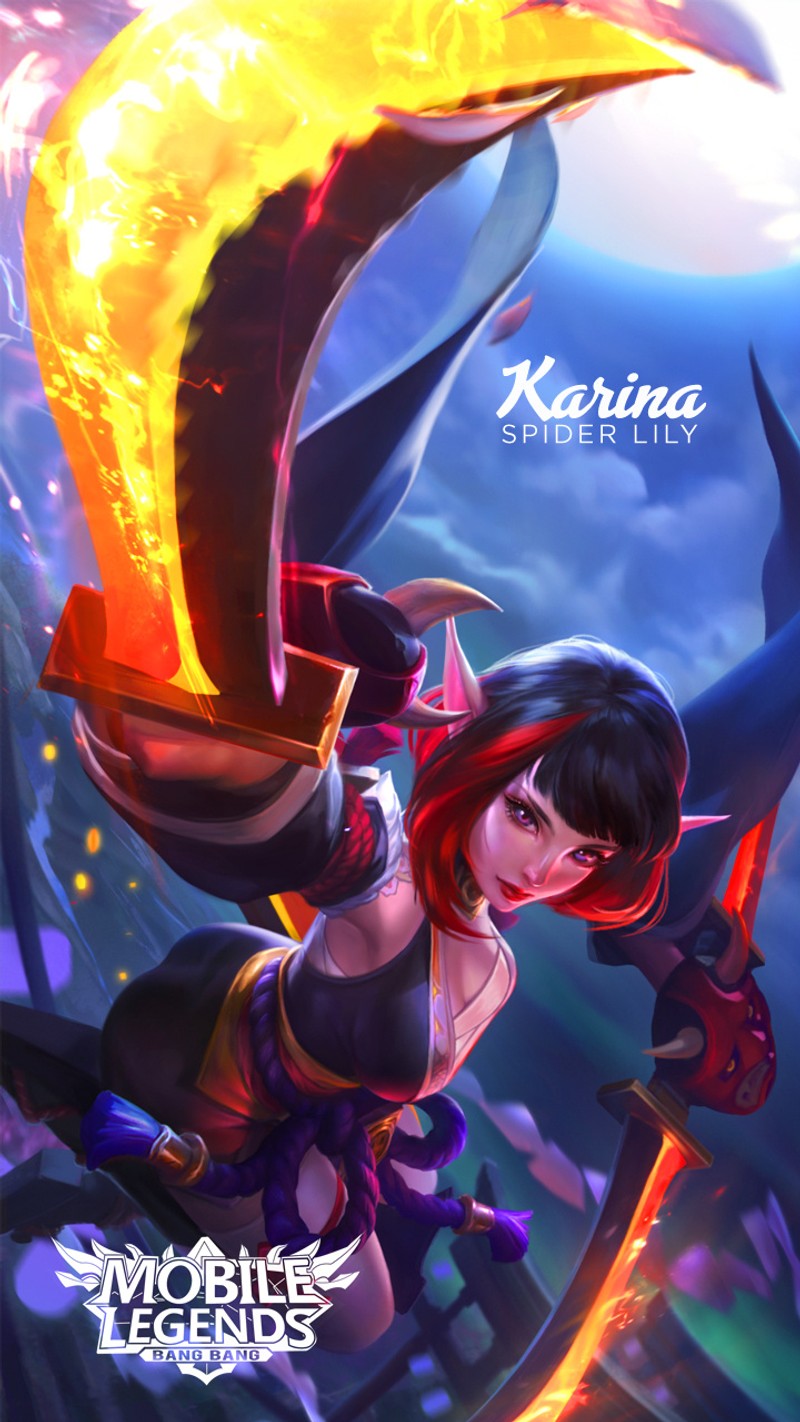 Женщина с мечом и огнем в руке (karina, mobile legends)