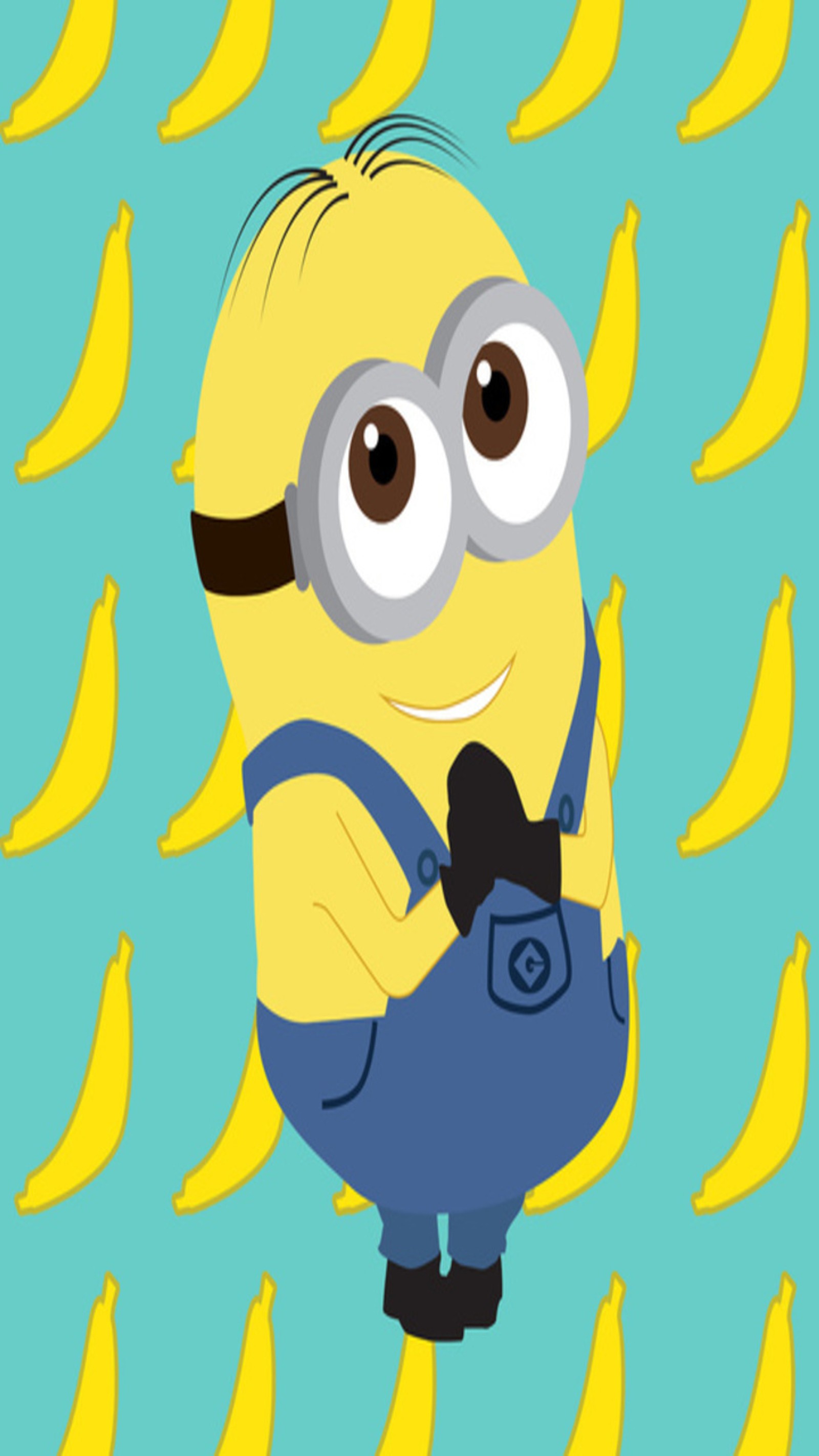 There is a cartoon character that is standing in front of bananas (cartoons, minion)