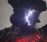 fire, lava, lightning, smoke, thunder