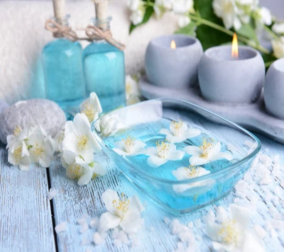 Tranquil Blue Spa Serenity with Floral Accents