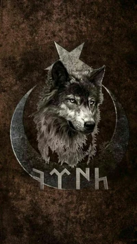 Emblema de lobo con una luna creciente y una estrella, simbolizando fuerza y resiliencia.