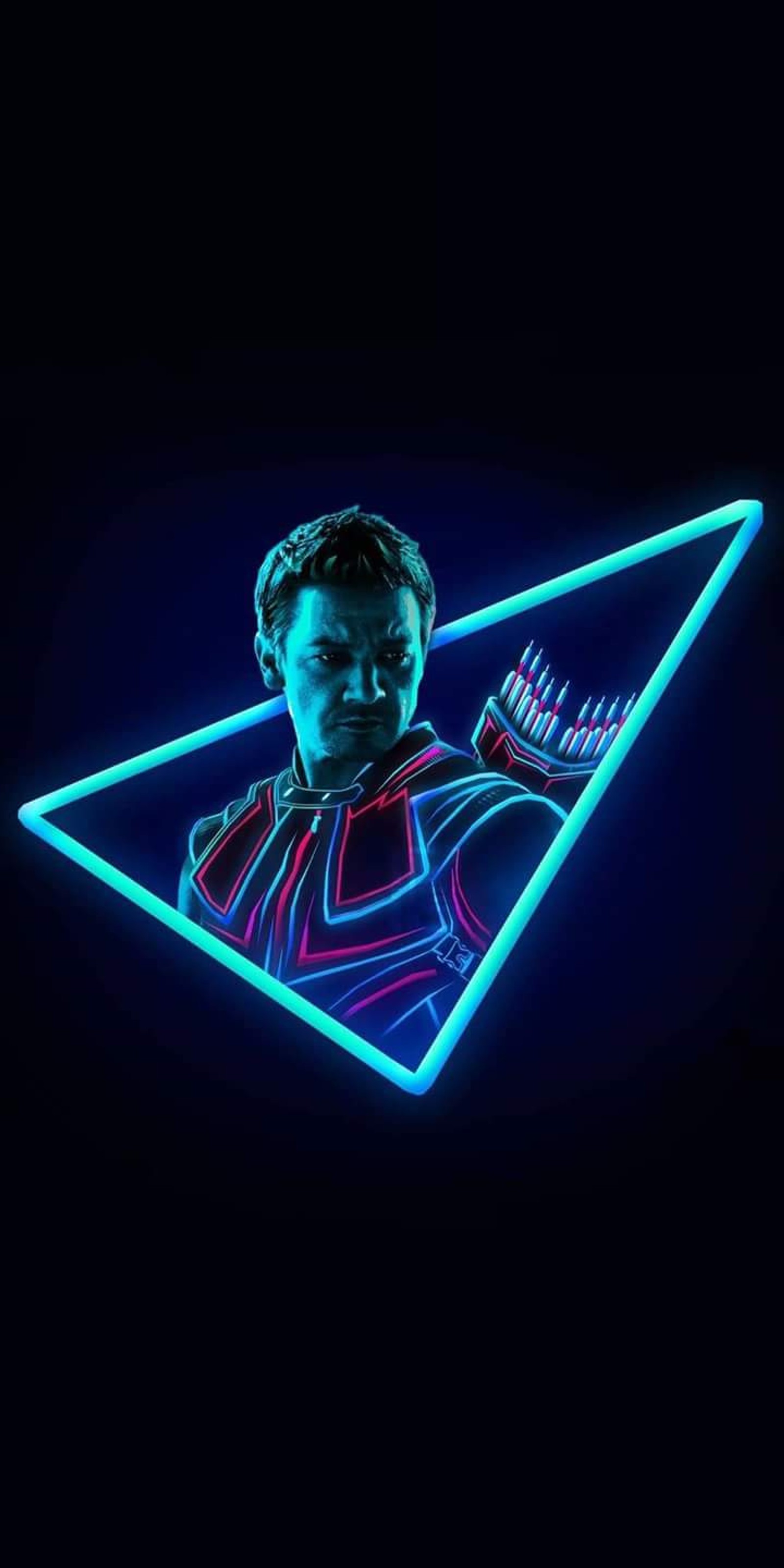 A man in a black suit with a neon triangle on his head (infinity war, logo, wars)