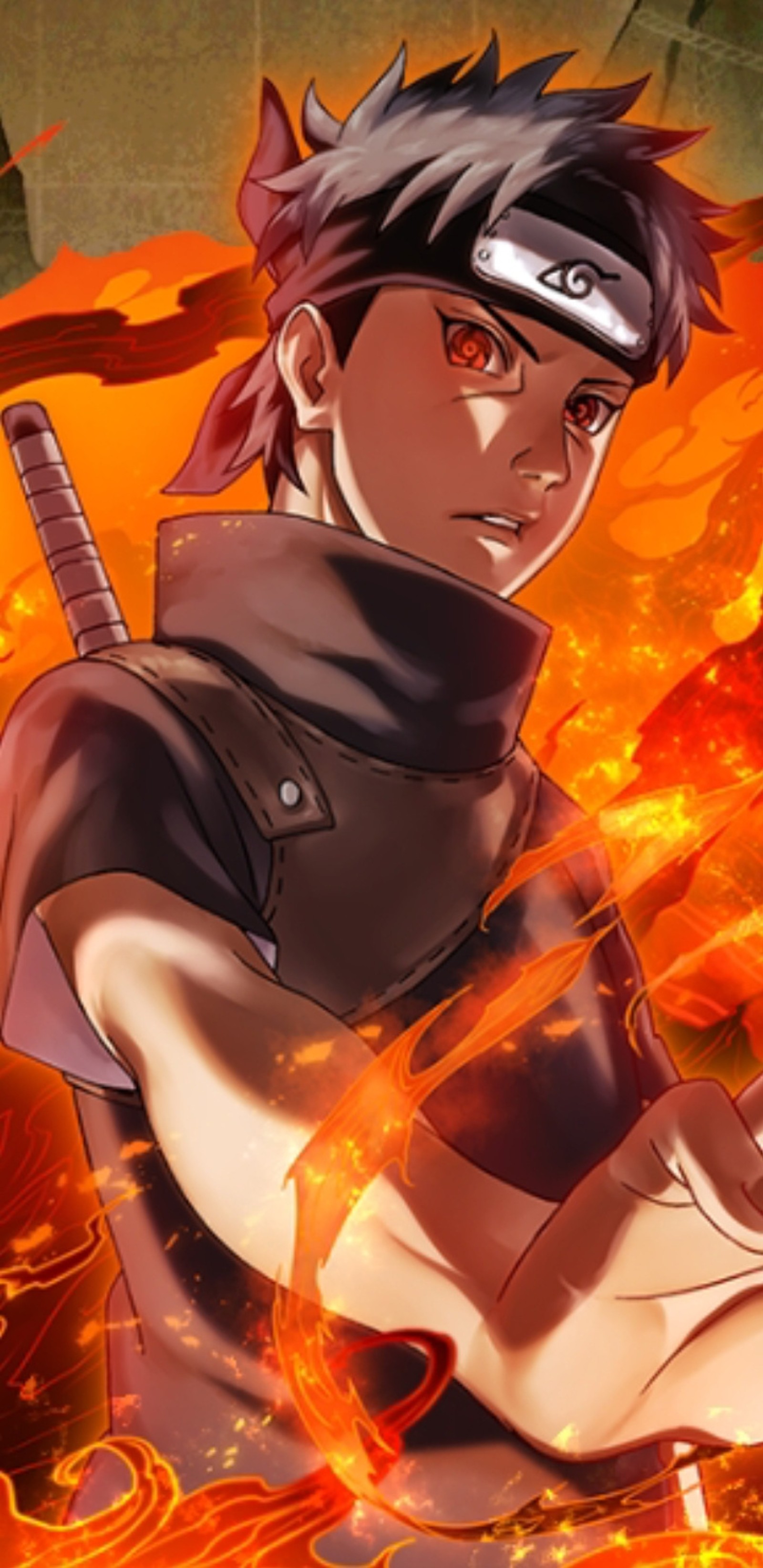 Personaje de anime con una espada frente a un fondo de fuego (fondo de anime, naruto, naruto shippuden, envío uchiha, shisui)