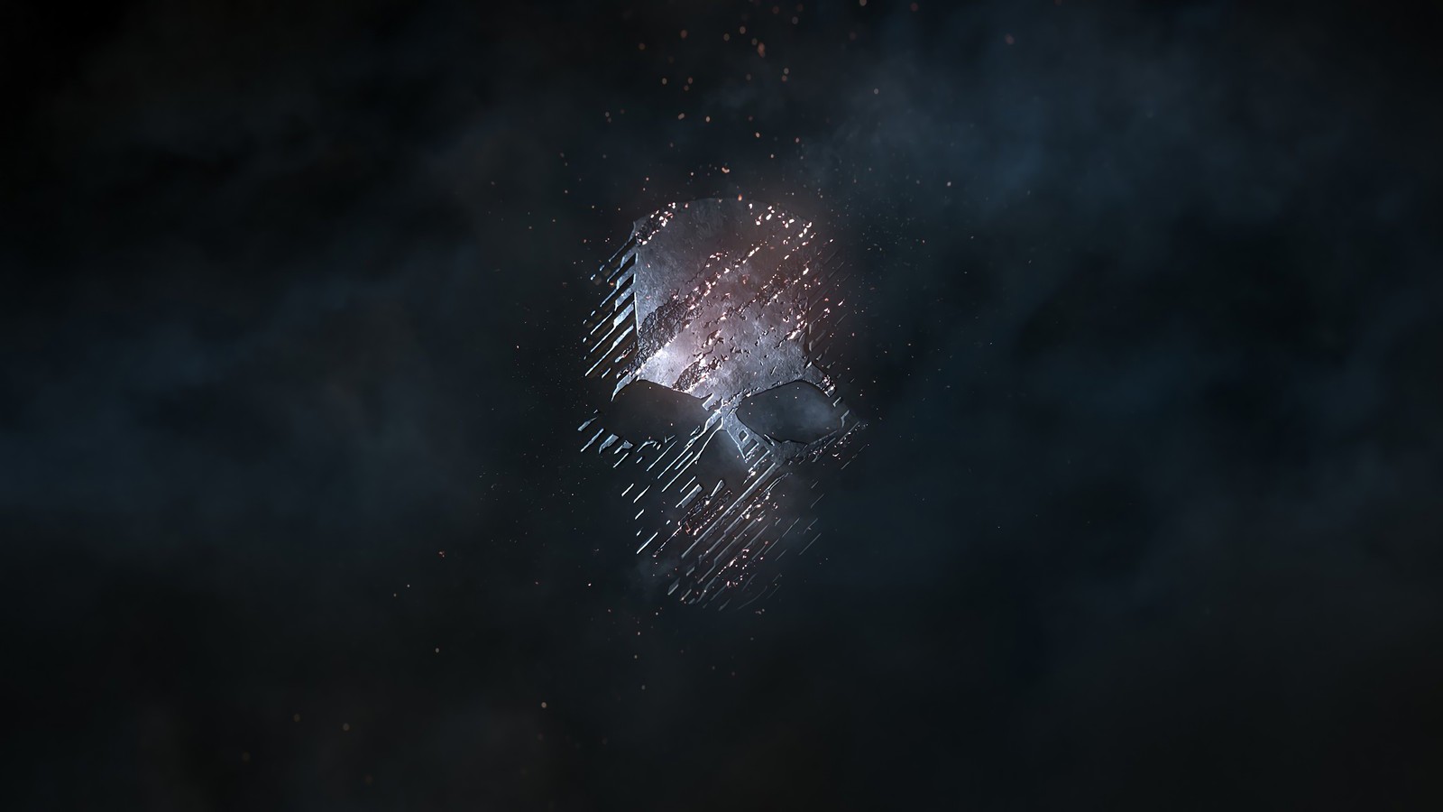 Feux d'artifice dans le ciel avec un fond sombre (ghost recon breakpoint, jeu vidéo, crâne, logo)