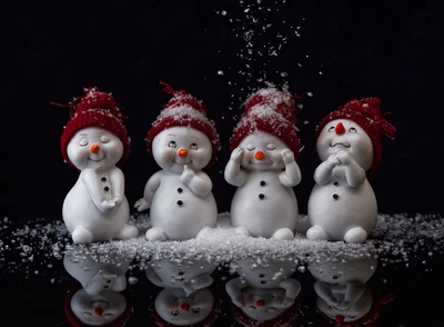 snowman, figures, christmas decoration, black background, cute expressions