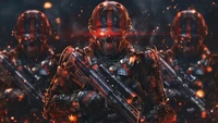 Futuristic Soldiers with Skull Masks in a Sci-Fi Battlefield