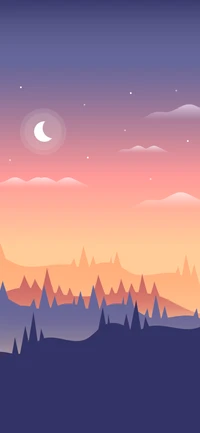 Dusk Serenity: A Moonlit Landscape with Soft Clouds and Gentle Afterglow