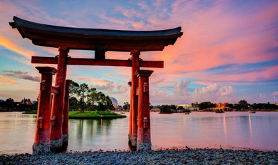 Reflet de la porte Torii au crépuscule à Kyoto