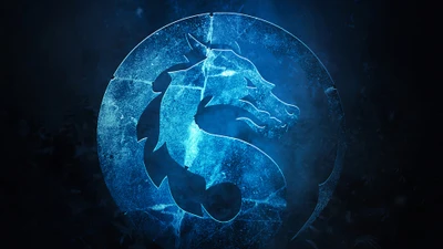 Logo de dragon Mortal Kombat avec un effet bleu givré