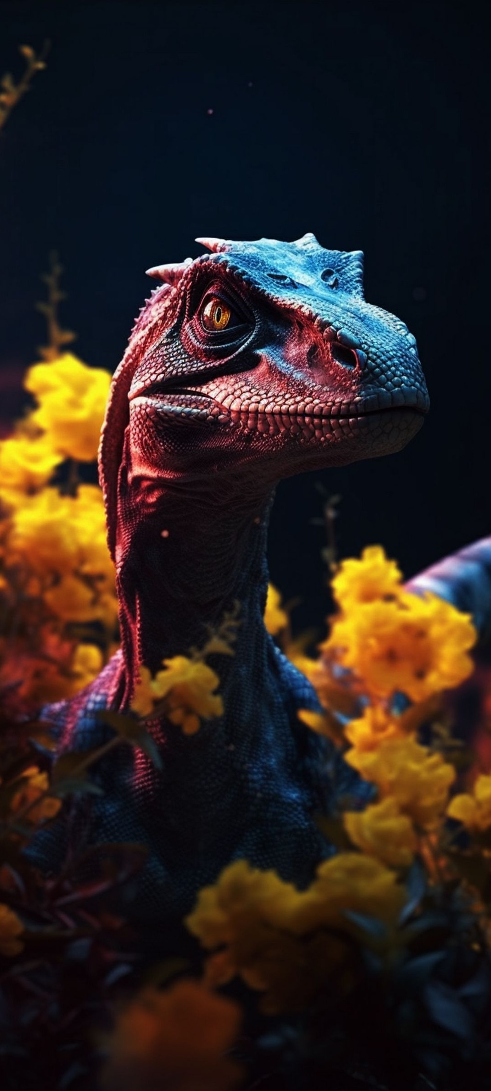 Um close de um lagarto em um campo de flores (camaleão, camaleões, dinossauro, olho, ambiente natural)