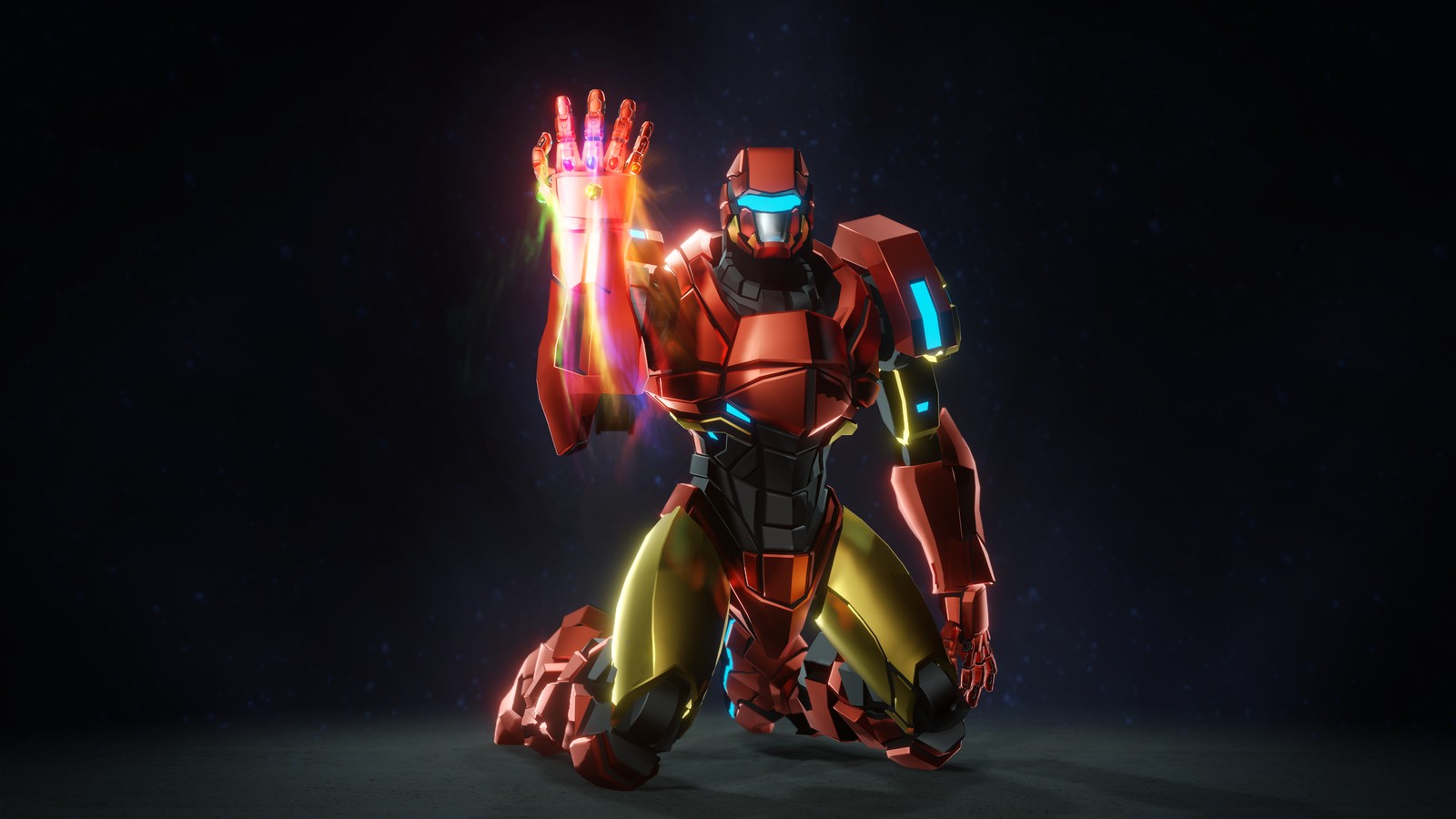 A close up of a robot with a glowing arm (iron man, tribute, avengers endgame, i love you 3000, marvel superheroes)