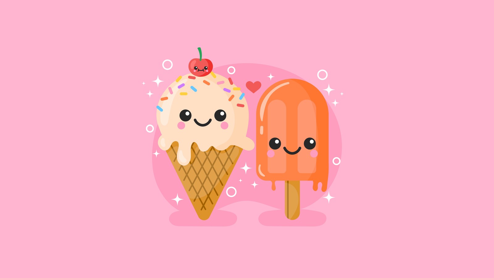 Два мороженого с посыпкой и вишней сверху (кавайное мороженое, cute ice cream, вафельный рожок, kawaii popsicle, каваи еда)