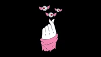 Finger Heart with Winged Eyes on Black Background - Aesthetic Weirdcore Art