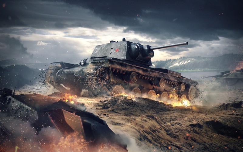 Большой танк выезжает из воды с огнем (world of tanks, военные игры, танк, боевое транспортное средство, транспортное средство)