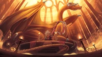 Majestic Golden Dragon in a Mythical Throne Room