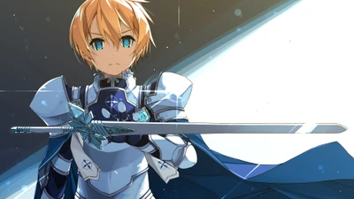 Eugeo en armadura con espada: Un momento de determinación de Sword Art Online Alicization