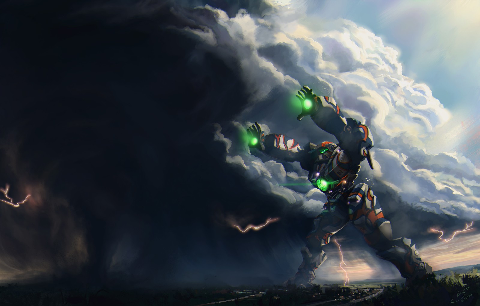 Anime, the sky, clouds, the sun, the storm, the robot, the sky, (pacific rim, science fiction, cloud, games, pc game)