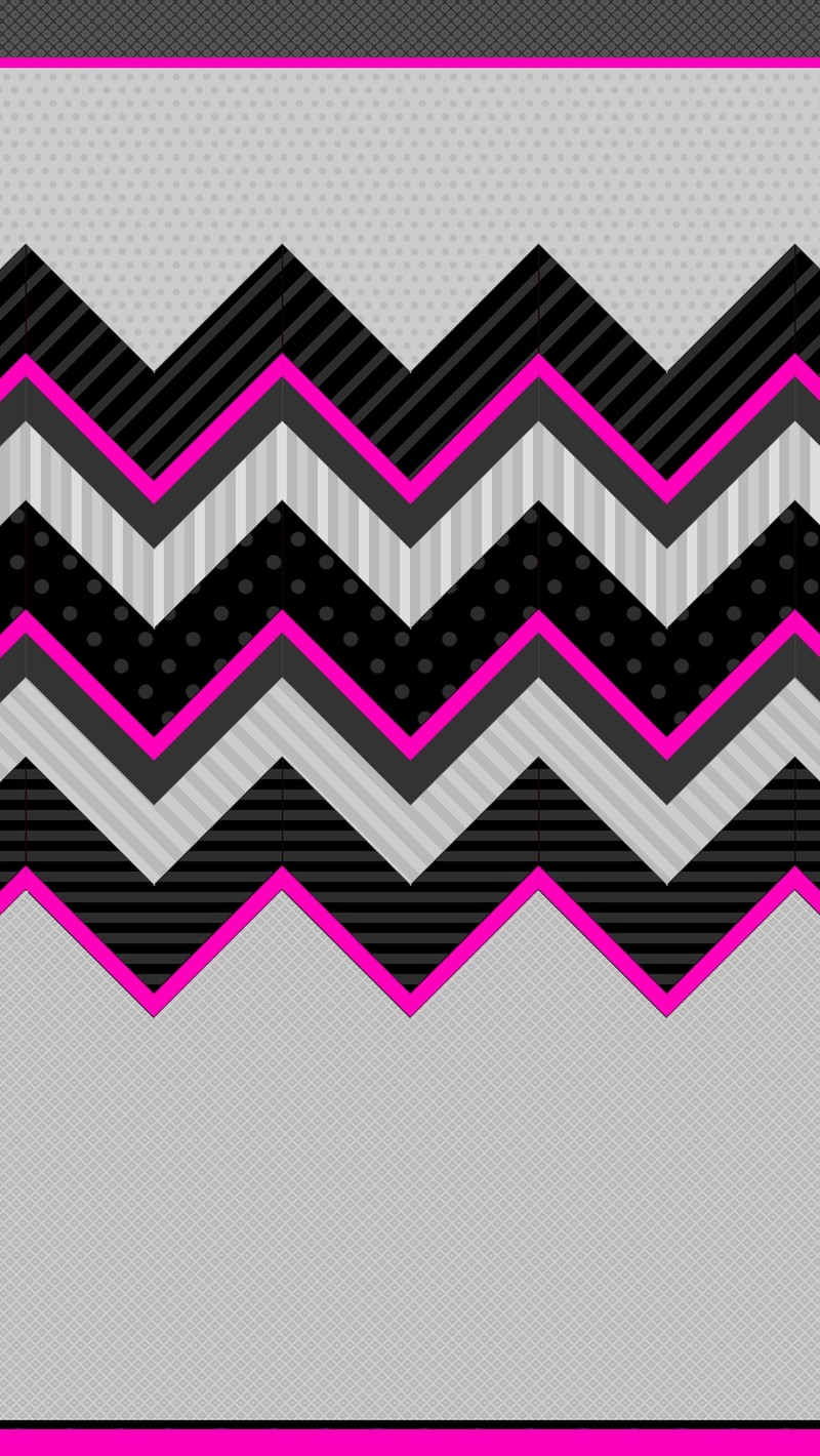 A black and white chevrons with pink accents on a gray background (chevron, pink)