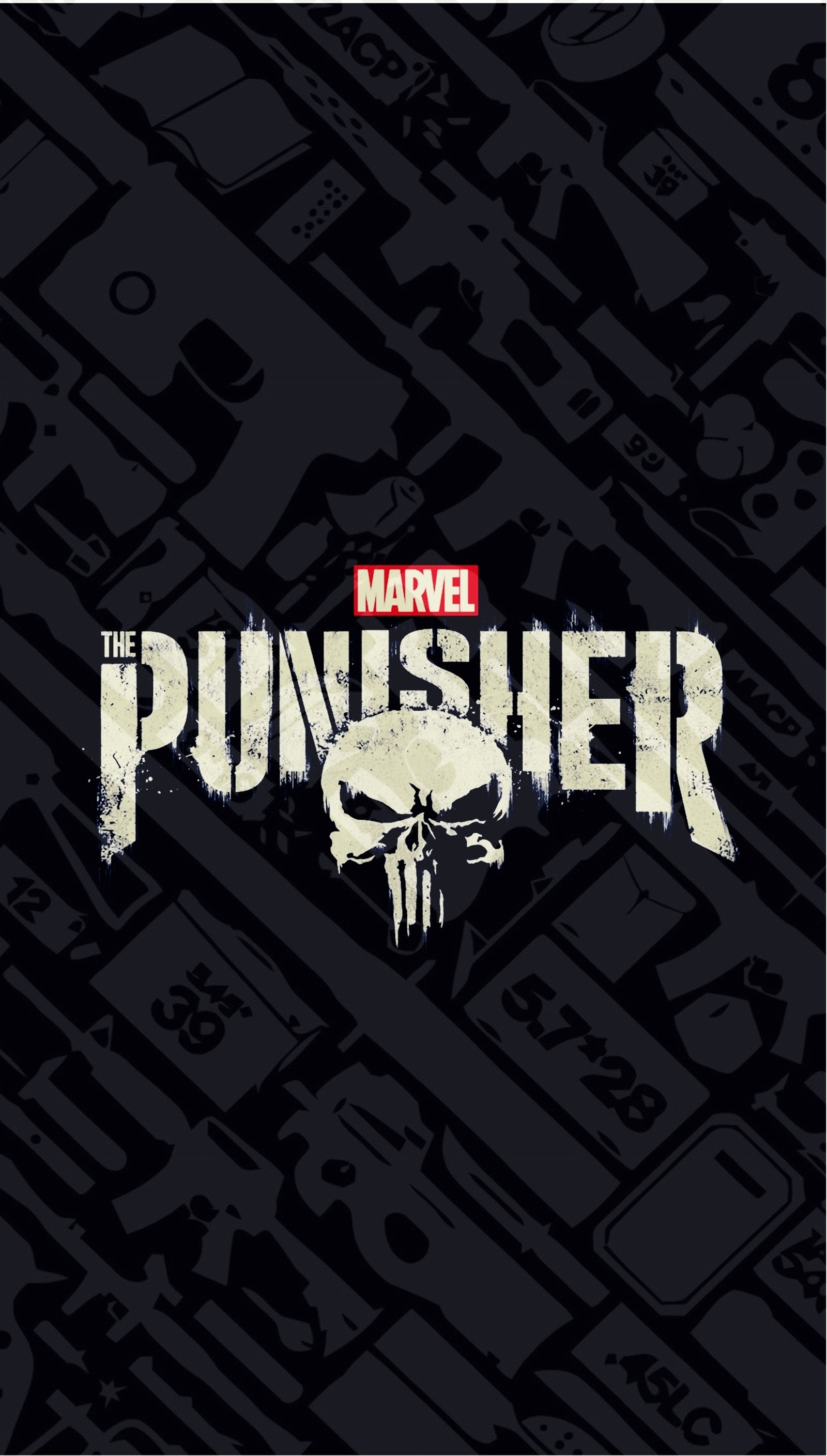 Nahaufnahme eines posters mit dem punish-logo auf schwarzem hintergrund (justiceiro, marvel, netflix, bestrafer)