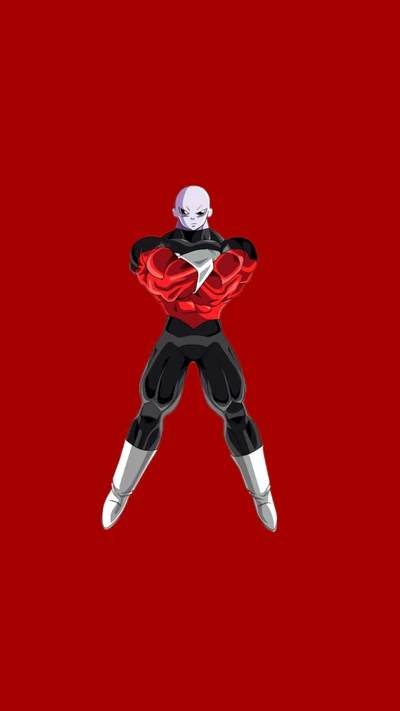 Super Anime Character in Bold Stance Against Red Background