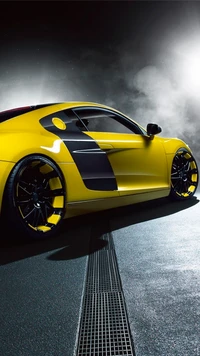 audi r8, чёрный, дорога, желтый