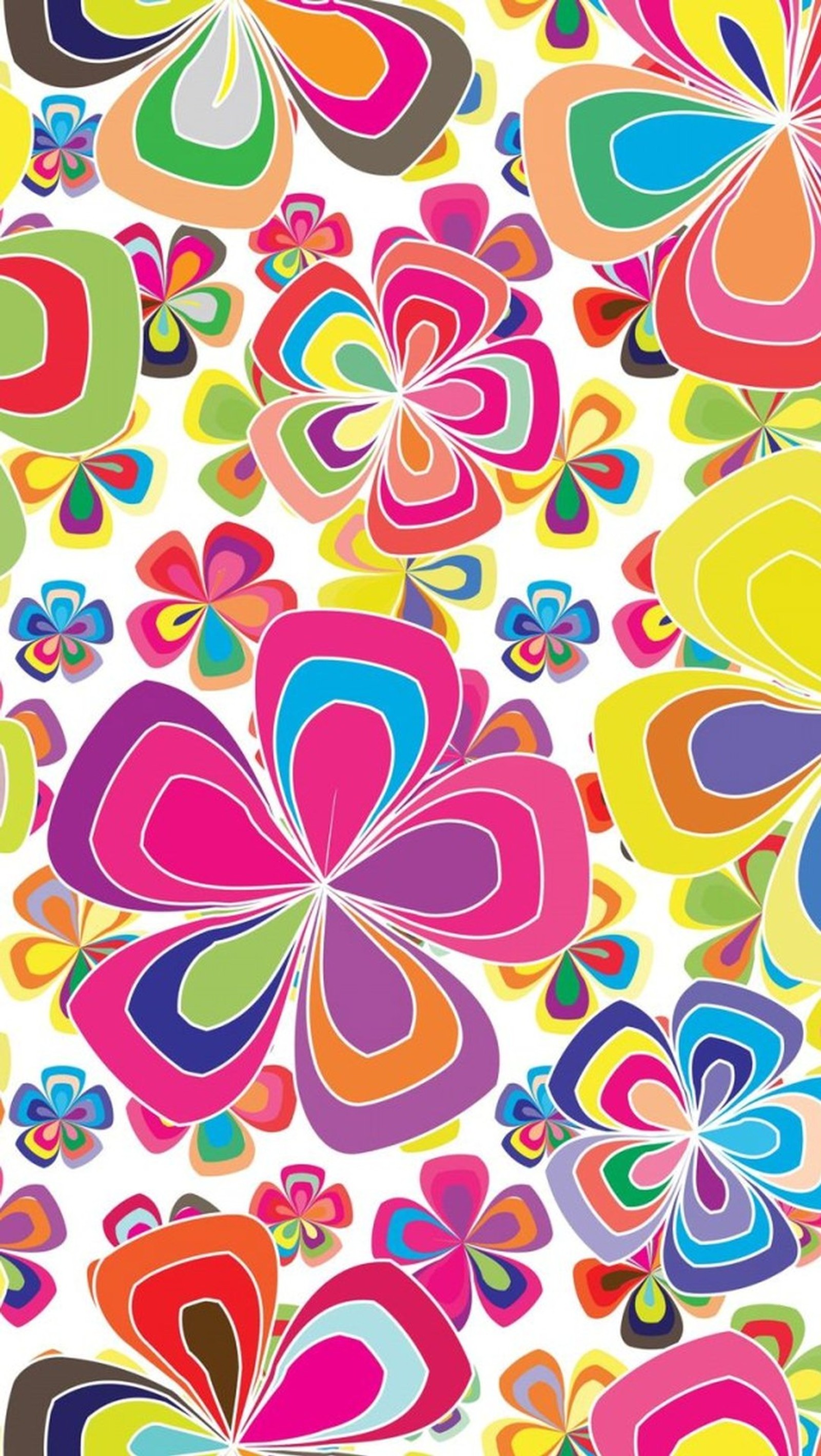 A colorful floral pattern with many different colors and shapes (child, flower)