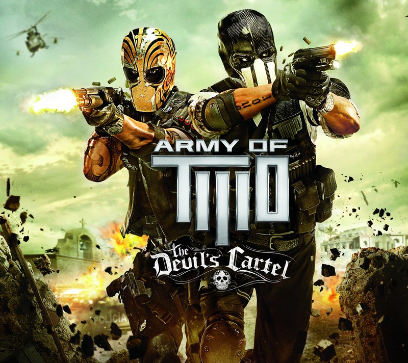 Крупный план двух человек с оружием на поле (army of two, ps3)