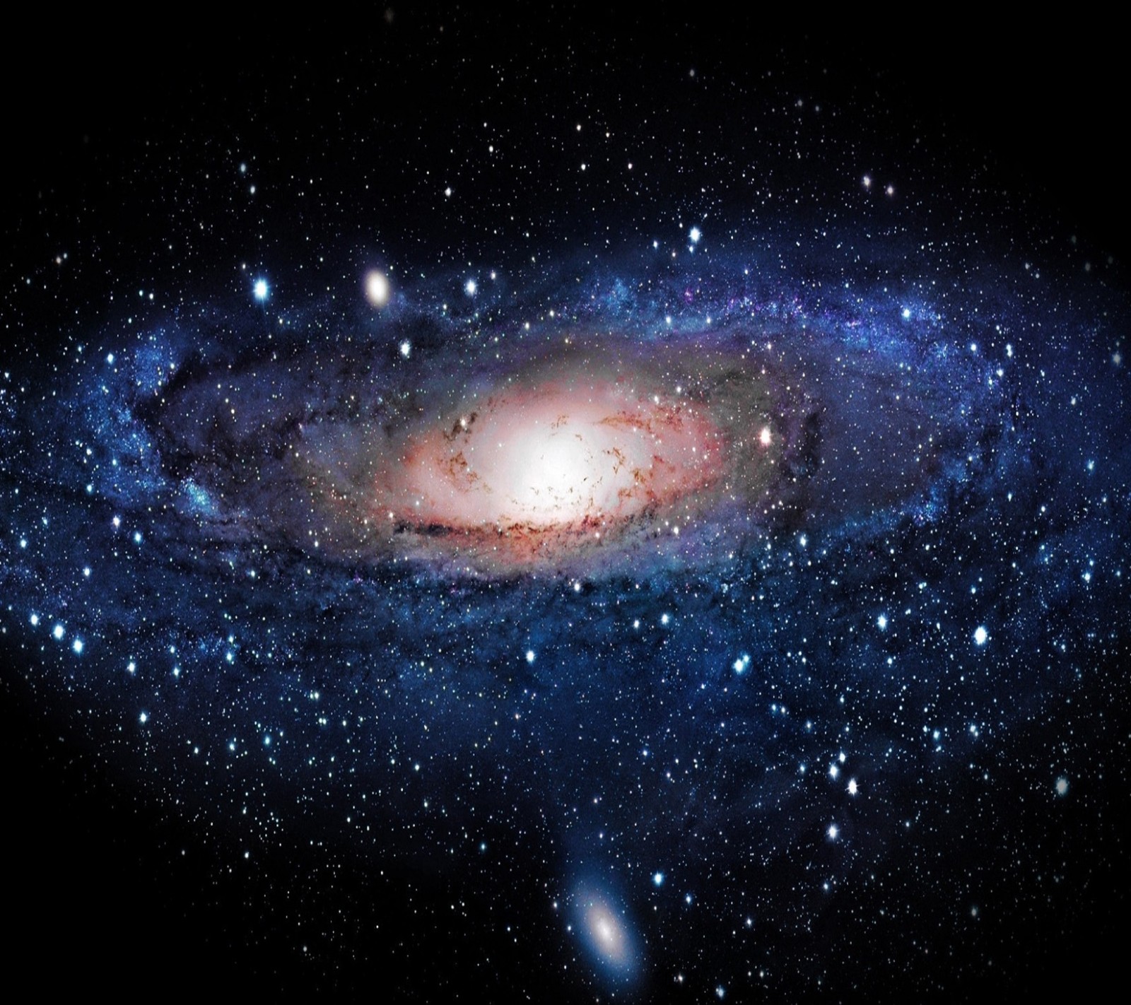 A close up of a galaxy with a spiral galaxy in the background (galaxy, milky way, night, space, stars)